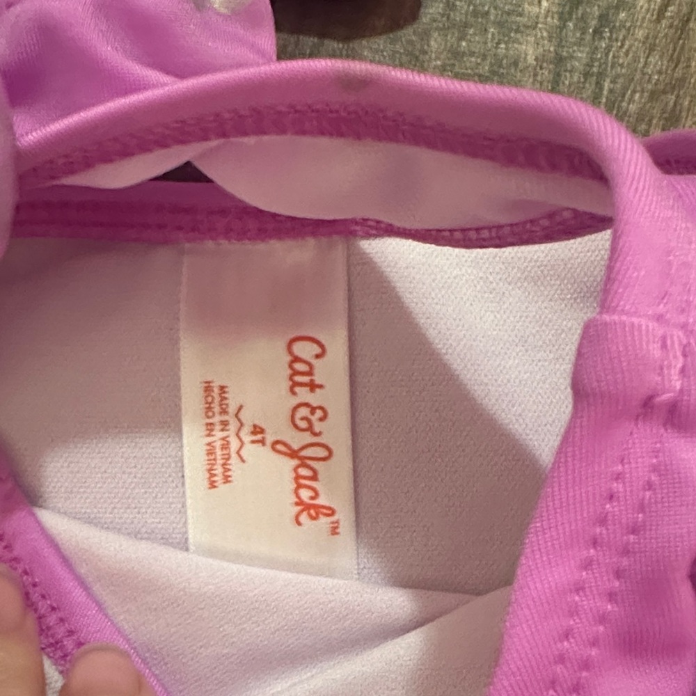 Cat & Jack Pink Mermaid Swimsuit 4T Toddler Girls Ruffle One Piece Shell Print - Picture 2 of 5